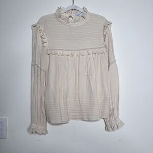 Suncoo Paris Women's Blouse Leila T1 Small White Lace Ruffle CottageCore Prairie